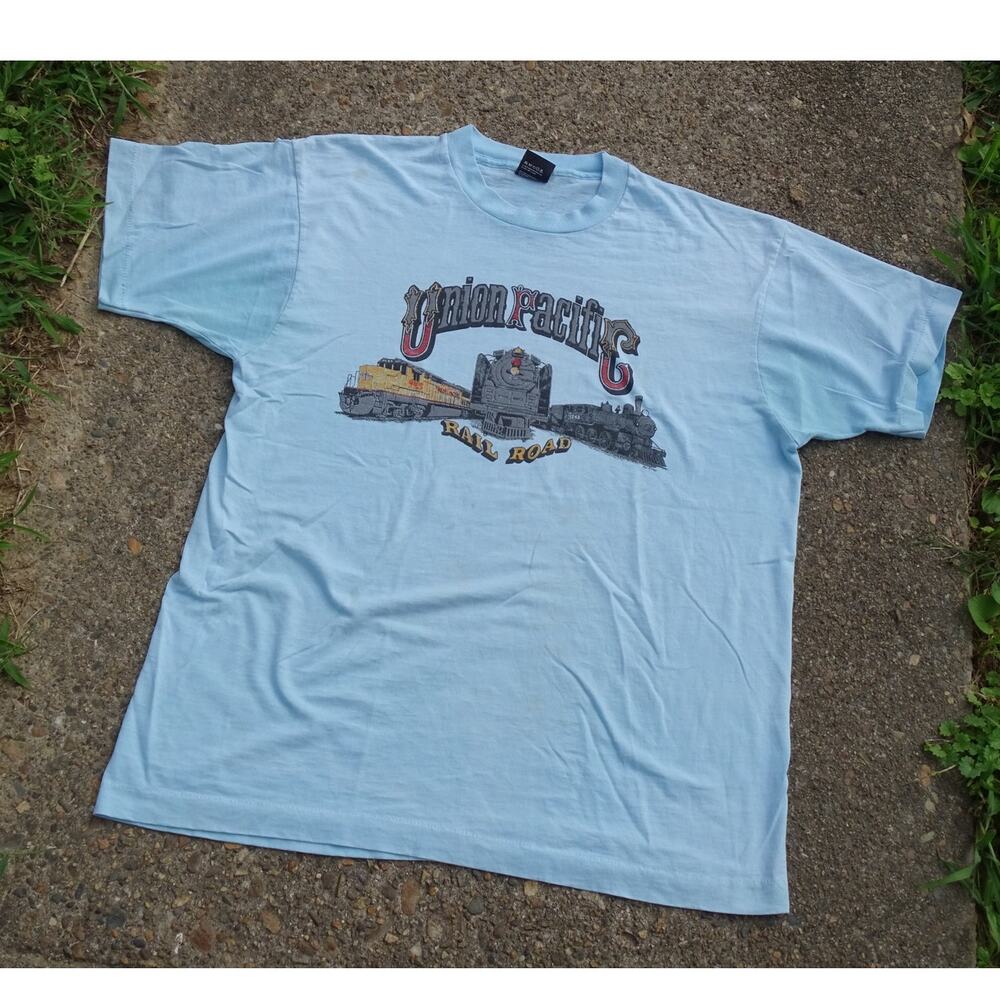 Vintage 80s Union Pacific Railroad T Shirt XL Made USA Sun Faded Workwear Grunge